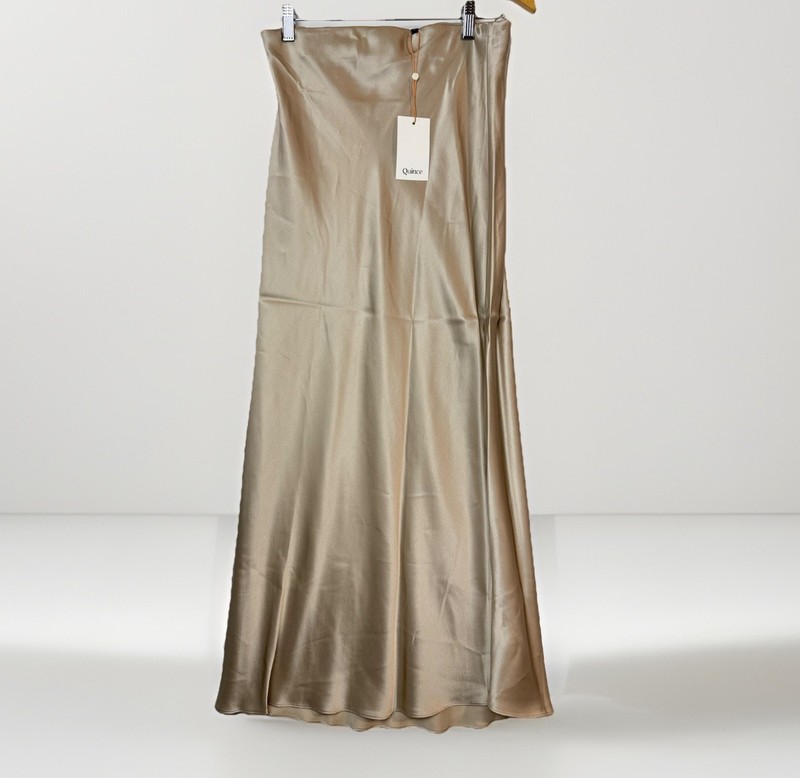Quince Washable Silk Maxi Skirt Women’s M Champagne Bias Cut Slip Skirt NWT $99