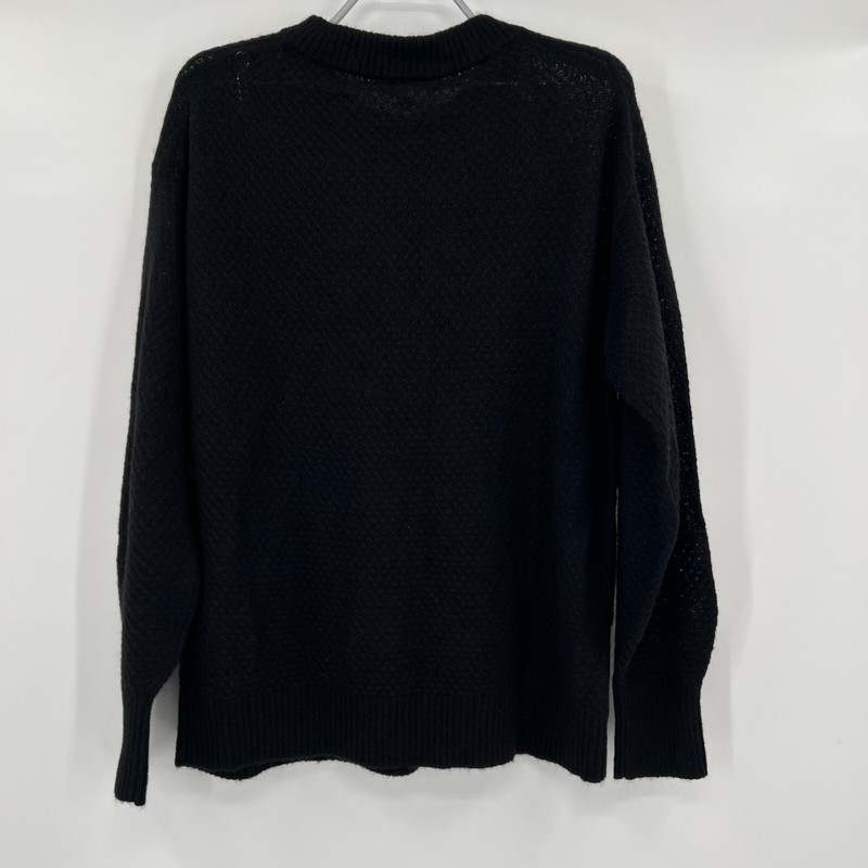 Quince Women's Black Baby Alpaca-Merino Wool Diamond Stitch Crew Neck Sweater S