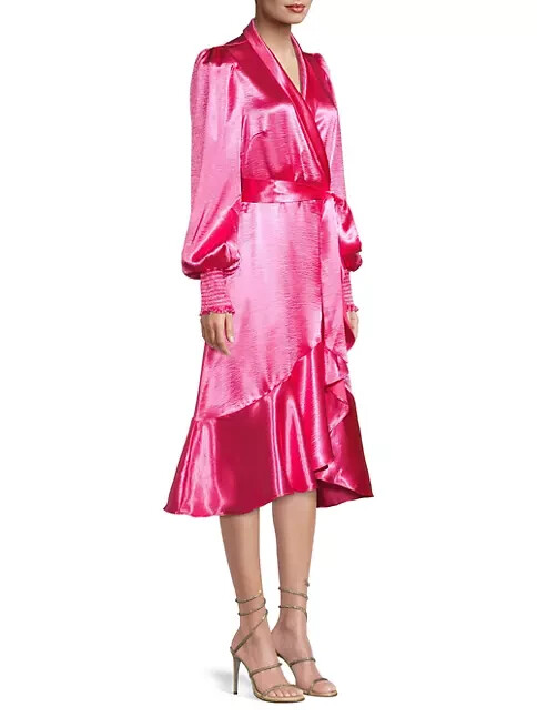 RACHEL PARCELL Hot Pink Satin Wrap Dress XS Midi Dress
