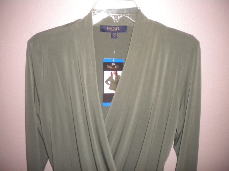 Rachel Womens Size Large Green V Neck Long Sleeve Top Blouse Shirt NWT