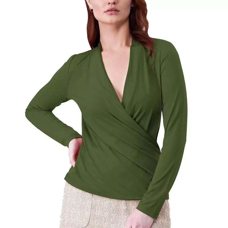 Rachel Womens Size Large Green V Neck Long Sleeve Top Blouse Shirt NWT