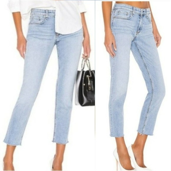 Rag & Bone Dre Low Rise Slim Boyfriend Fray Hem Jeans In Daphne Size 26