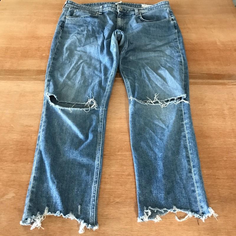 Rag Bone Dre Low Rise Slim Boyfriend Jeans Women 32 Blue Distressed Raw Hem