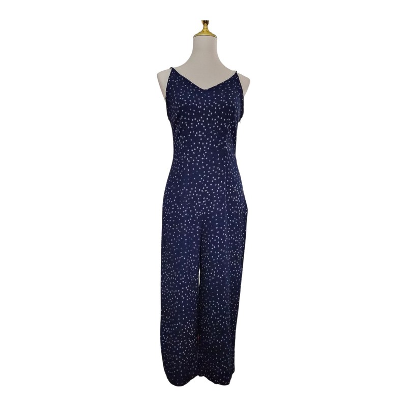 Rails Gabrielle Navy Speckled Dot Jumpsuit Women’s Size M Rayon Wide Leg Cropped