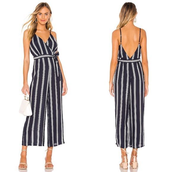 Rails Serena Beach Stripe V Neck Jumpsuit Blue White Small