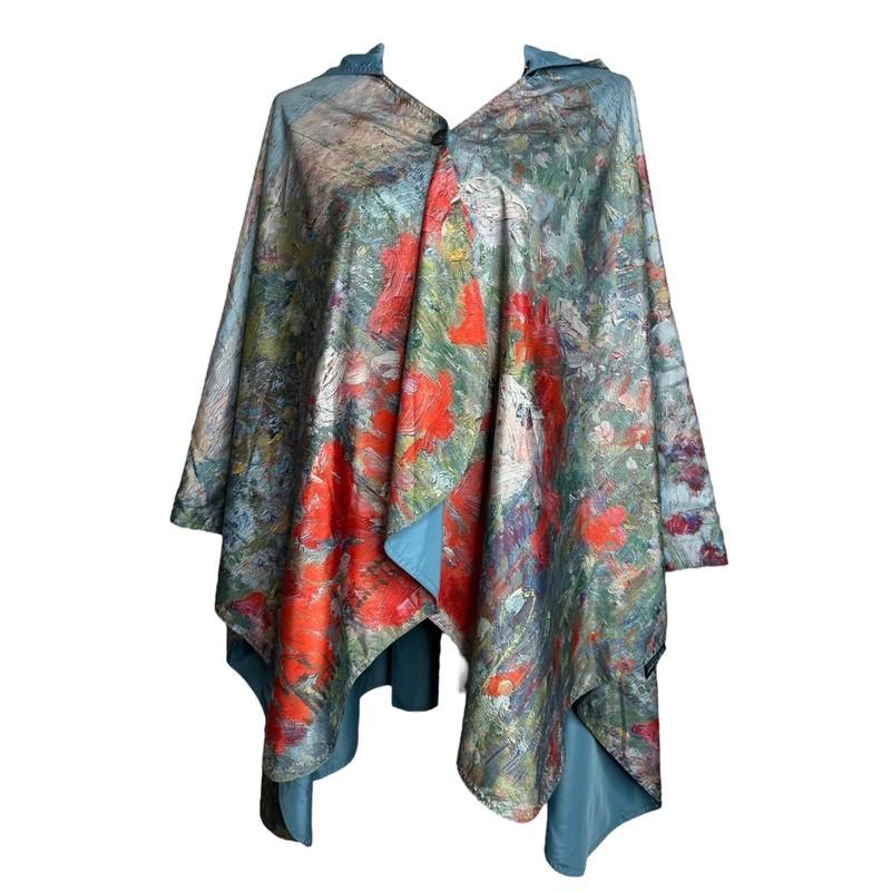 Raincaper Poncho One Size Blue Celia's Garden Watercolor Floral Hooded Raincoat
