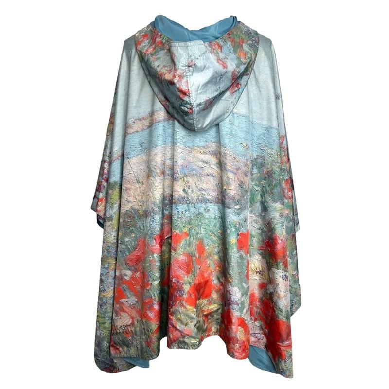 Raincaper Poncho One Size Blue Celia's Garden Watercolor Floral Hooded Raincoat