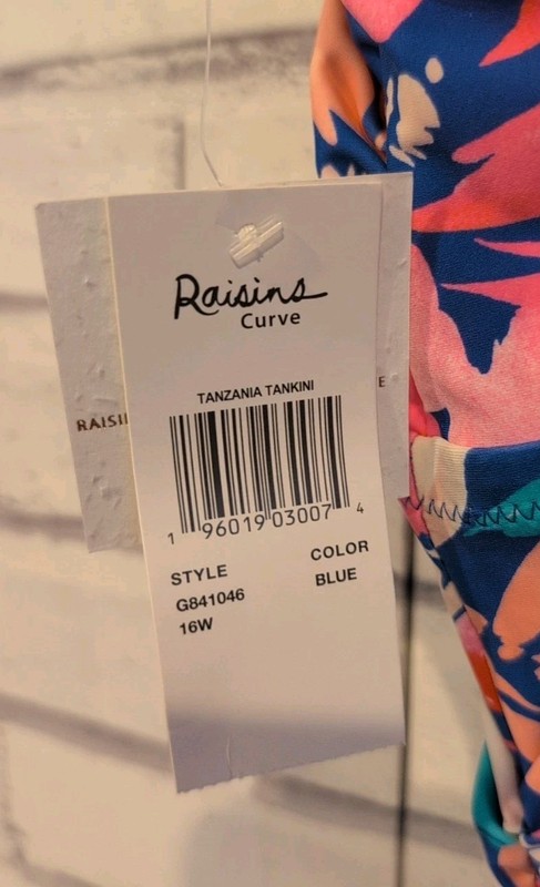 Raisins Curve Women's Size 16W Swim Top Tankini Blue Orange Floral Padded NWT