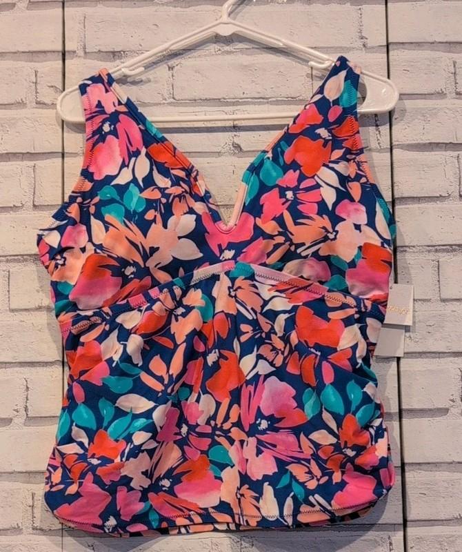 Raisins Curve Women's Size 16W Swim Top Tankini Blue Orange Floral Padded NWT