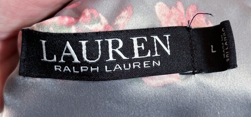 Ralph Lauren Gray Floral Satin Pajamas Size Large Top Pants Romance Feminine