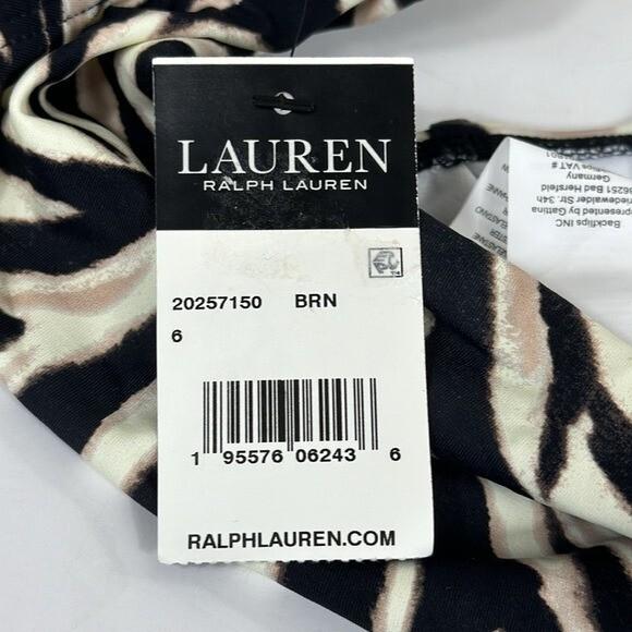 Ralph Lauren LRL Hipster Bikini Bottom Women's 6 Zebra Print Brown NWT 7402