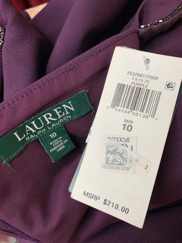 Ralph Lauren Purple Cold Shoulder Formal Gown Slit Size 10 NWT MSRP $210 9016