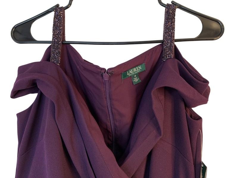 Ralph Lauren Purple Cold Shoulder Formal Gown Slit Size 10 NWT MSRP $210 9016