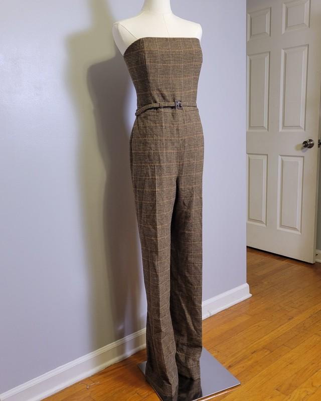 Ralph Lauren Purple Label Markus Glen Plaid Tweed Jumpsuit Womens 8 Brown $2 995