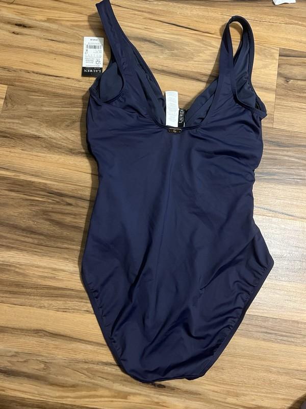Ralph Lauren Ring Over The Shoulder Tummy Control One Piece Dark Navy 8 $145