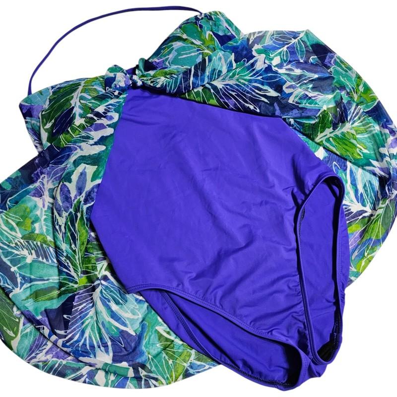 Ralph Lauren Women's Lush Tropical Print Mesh Flyaway One Piece Swimsuit Size 8