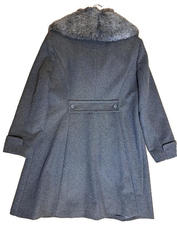 RALPH LAUREN Women's Wool Coat Faux Fur Collar Trim Dark Gray Size 8P Pre-owned
