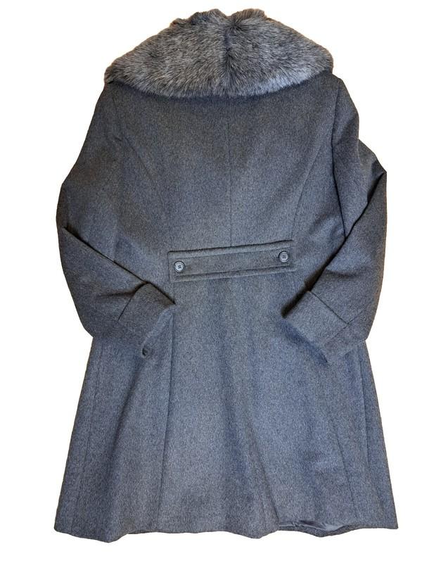 RALPH LAUREN Women's Wool Coat Faux Fur Collar Trim Dark Gray Size 8P Pre-owned