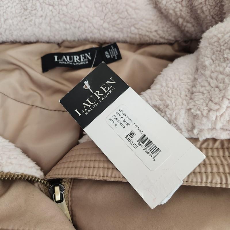 Ralph Lauren Women's XL Down Feather Puffer Coat Faux Fur Hooded Beige NWT