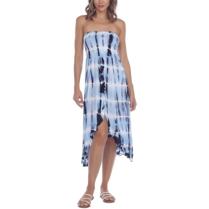 Raviya NAVY BLUE TIE DYE Women's Smocked Tube Dress Swim Cover-Up US Small