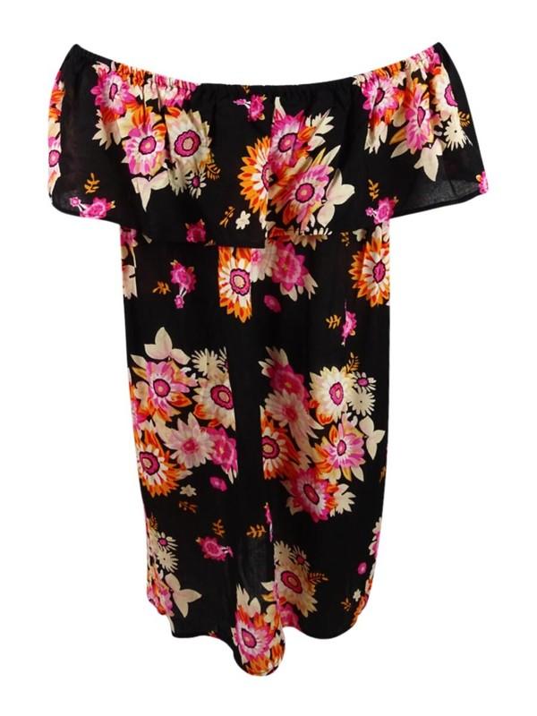 Raviya Size Small Black Pink Orange Floral Off Shoulder Swimsuit Cover Up Tunic