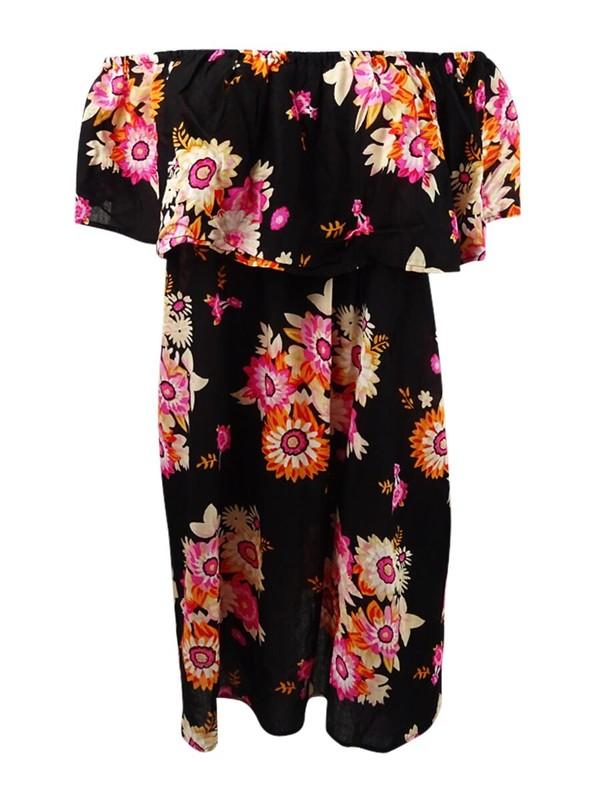 Raviya Size Small Black Pink Orange Floral Off Shoulder Swimsuit Cover Up Tunic