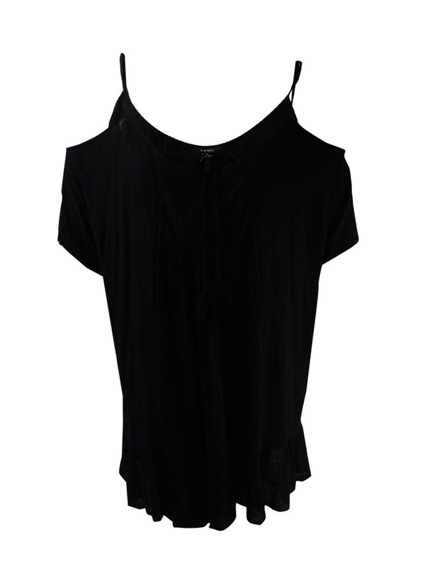 Raviya Women's Plus Size Cold-Shoulder Peasant Cover-Up (Black 1X)
