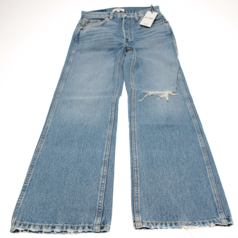 Re/Done NWT Distressed Jeans Size 27 US 90s High Rise Loose In Worn Heather Blue