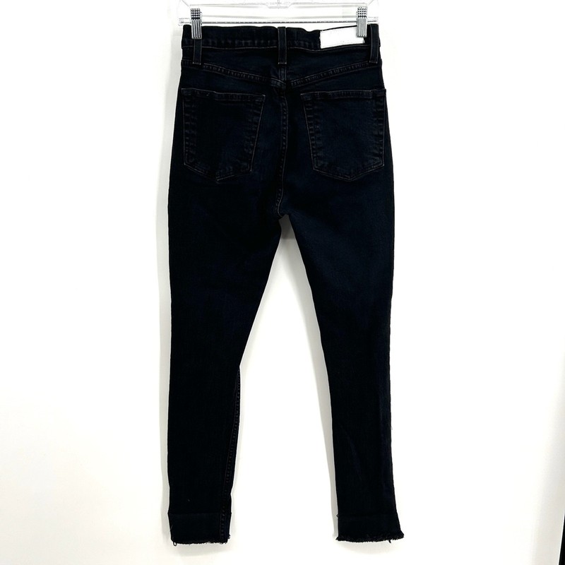 RE/DONE Originals Black Wash High Rise Distressed Knee Raw Hem Skinny Jeans 27