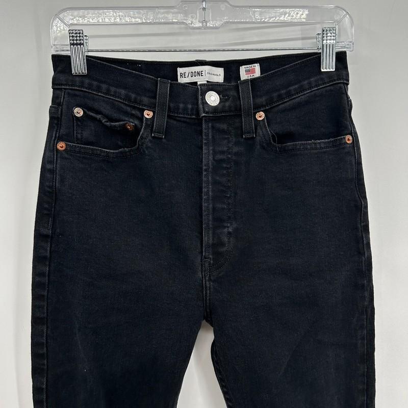 RE/DONE Originals Black Wash High Rise Distressed Knee Raw Hem Skinny Jeans 27