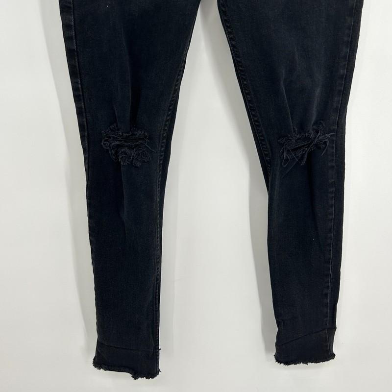 RE/DONE Originals Black Wash High Rise Distressed Knee Raw Hem Skinny Jeans 27