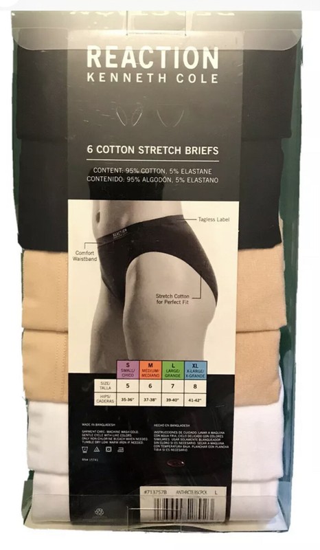 Reaction Kenneth Cole 6 Cotton Women's Black Tan White Hi-Cut Brief Underwear
