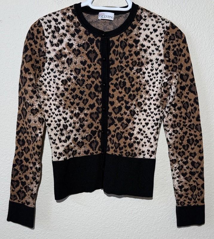 Red VALENTINO Cheetah Cardigan XS Wool Silk Animal