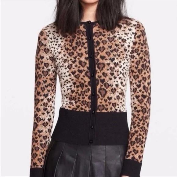 Red VALENTINO Cheetah Cardigan XS Wool Silk Animal
