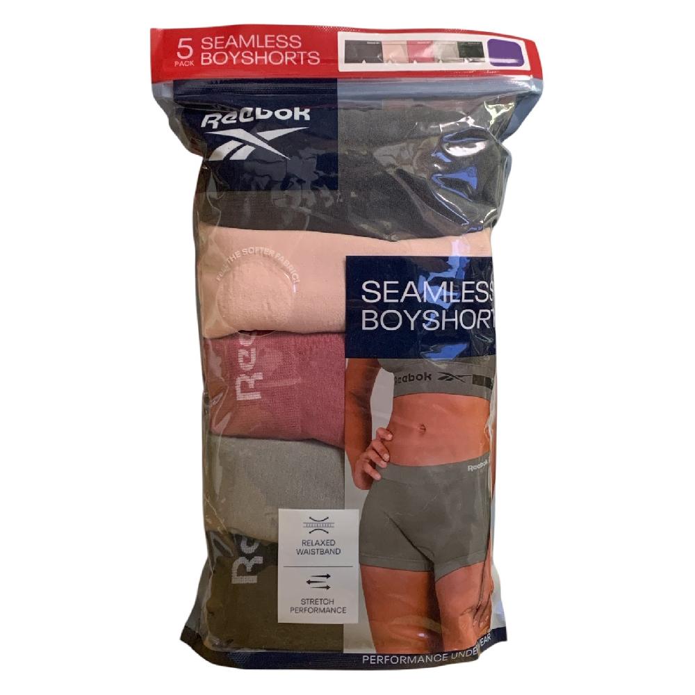 Reebok Ladies 5 Pack Relaxed Waistband Stretch Seamless Boyshorts
