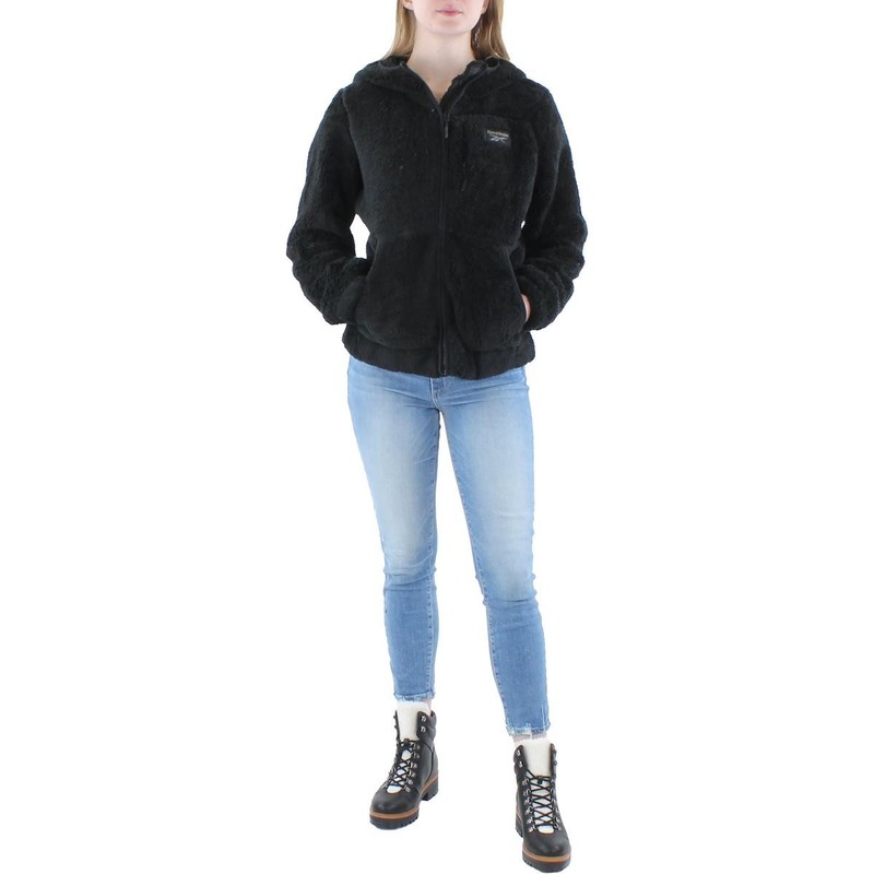 Reebok Womens OLRB714EC Black Fleece Logo Fleece Jacket Coat L BHFO 5774
