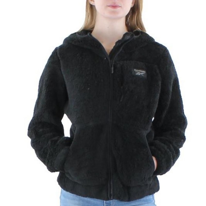 Reebok Womens OLRB714EC Black Fleece Logo Fleece Jacket Coat L BHFO 5774