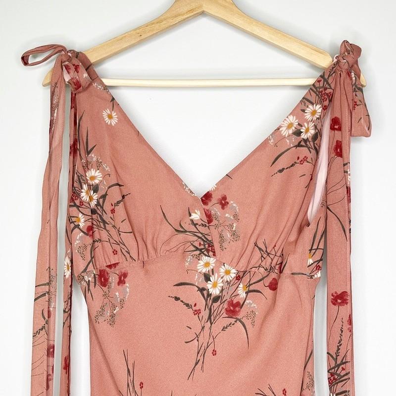 Reformation Dress Size 6 Venezia Floral Rose Pink Tie Straps Midi V-Neck