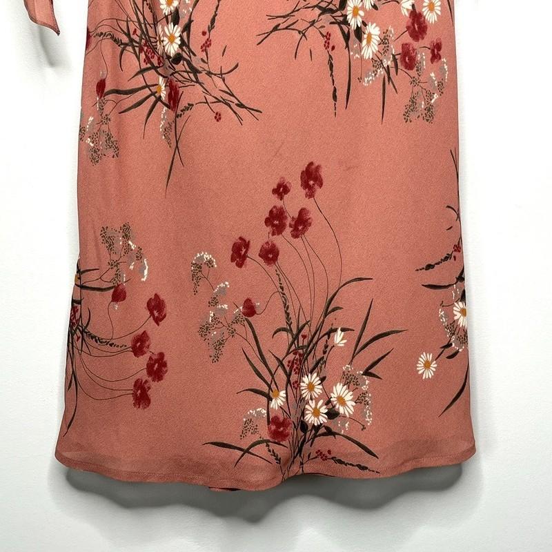 Reformation Dress Size 6 Venezia Floral Rose Pink Tie Straps Midi V-Neck