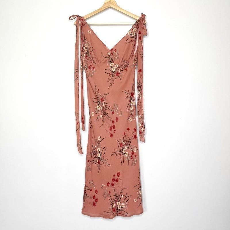 Reformation Dress Size 6 Venezia Floral Rose Pink Tie Straps Midi V-Neck