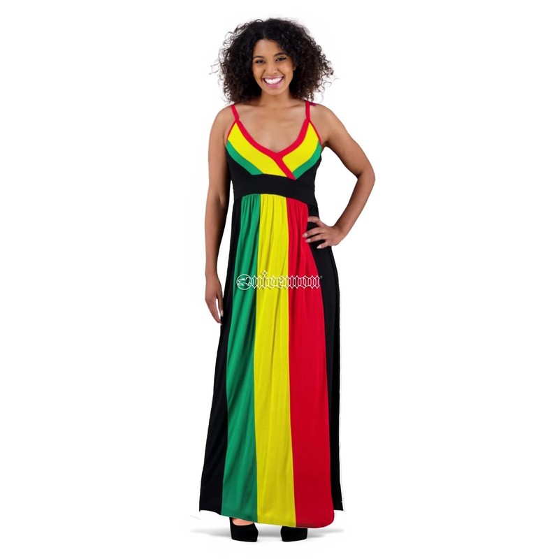 Reggae Rasta Colors Ladies Ethnic Africa Jamaica Beach Maxi Long Dress One Size