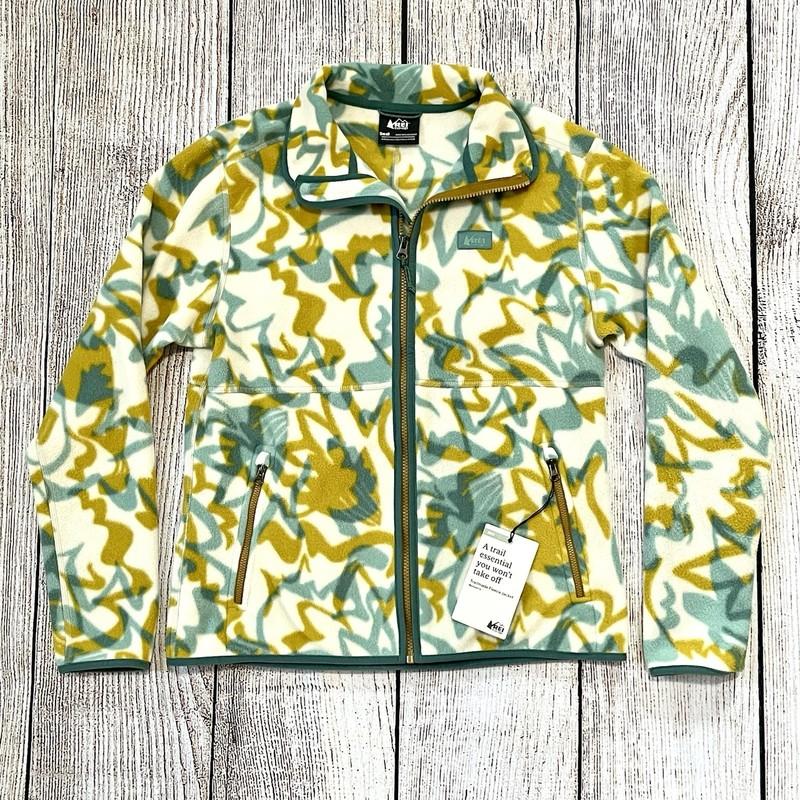REI Trailmade Fleece Jacket Ecru Riverside Women’s Small NWT Green & Yellow NEW
