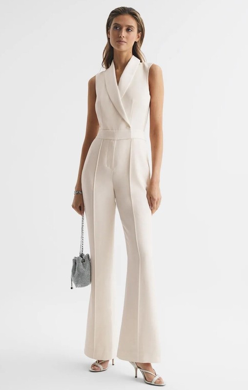 REISS DANI TUXEDO JUMPSUIT In IVORY/BEIGE UK Size 6-14