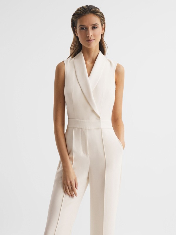 REISS DANI TUXEDO JUMPSUIT In IVORY/BEIGE UK Size 6-14