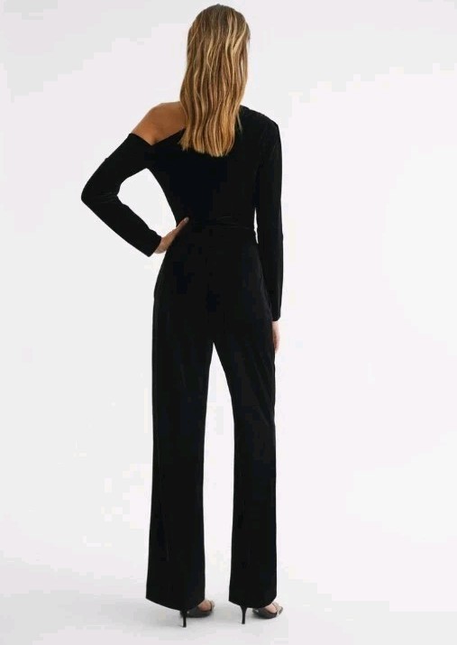 Reiss Ladies Ella Fitted Velvet Jumpsuit Black Size 12