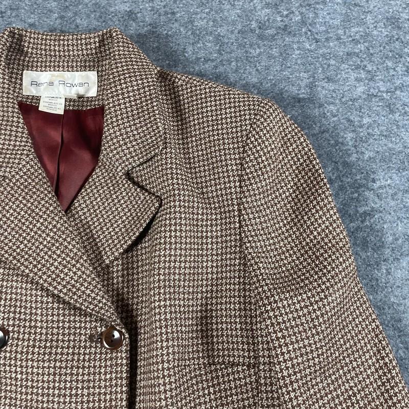 Rena Rowan Coat Womens 8 Brown Double Breasted Wool Blend Blazer Schoolboy 90s