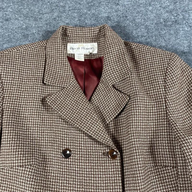 Rena Rowan Coat Womens 8 Brown Double Breasted Wool Blend Blazer Schoolboy 90s