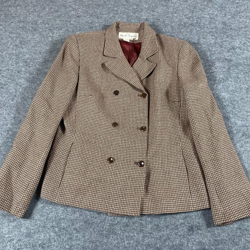 Rena Rowan Coat Womens 8 Brown Double Breasted Wool Blend Blazer Schoolboy 90s