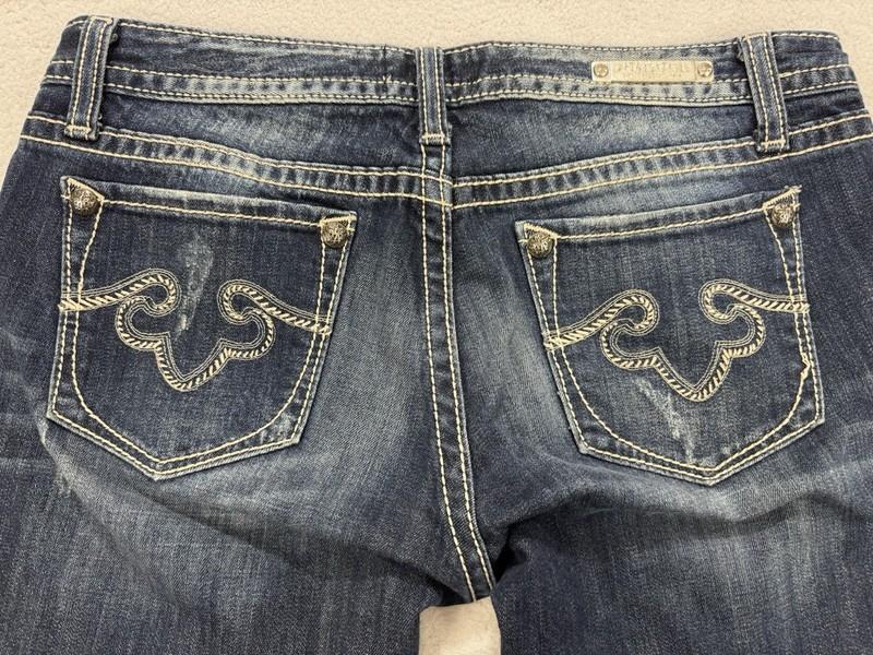REROCK For Express Jeans Women 8L 32x34 Skinny Whiskered Thick Stitch Denim
