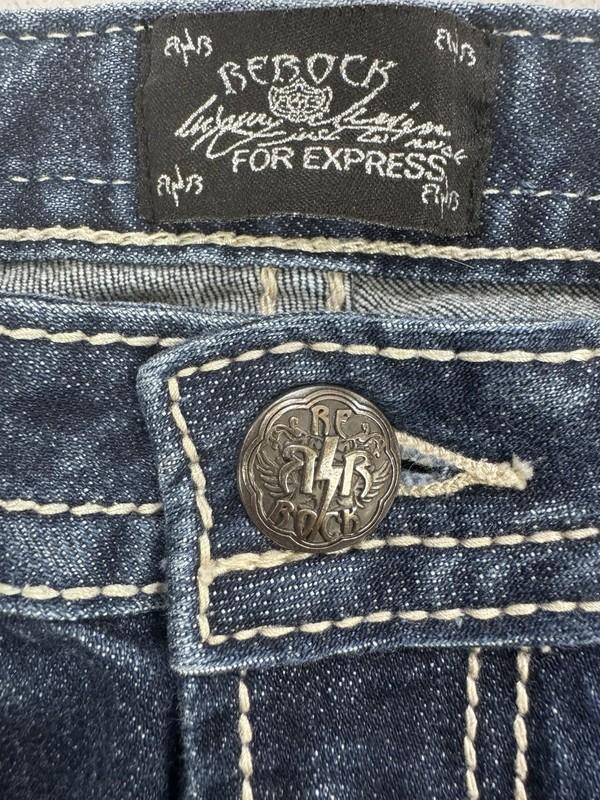 REROCK For Express Jeans Women 8L 32x34 Skinny Whiskered Thick Stitch Denim